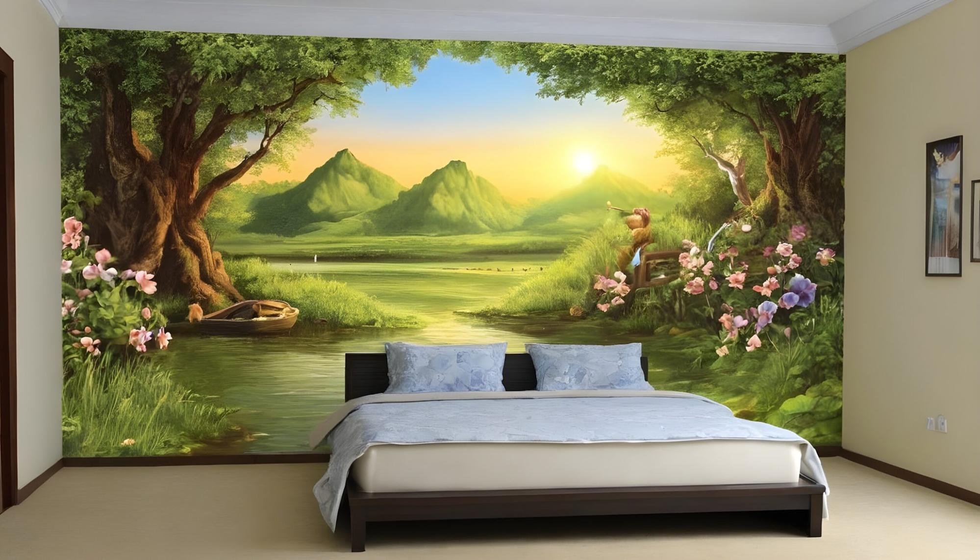 3D wall paper paint on bed room wall