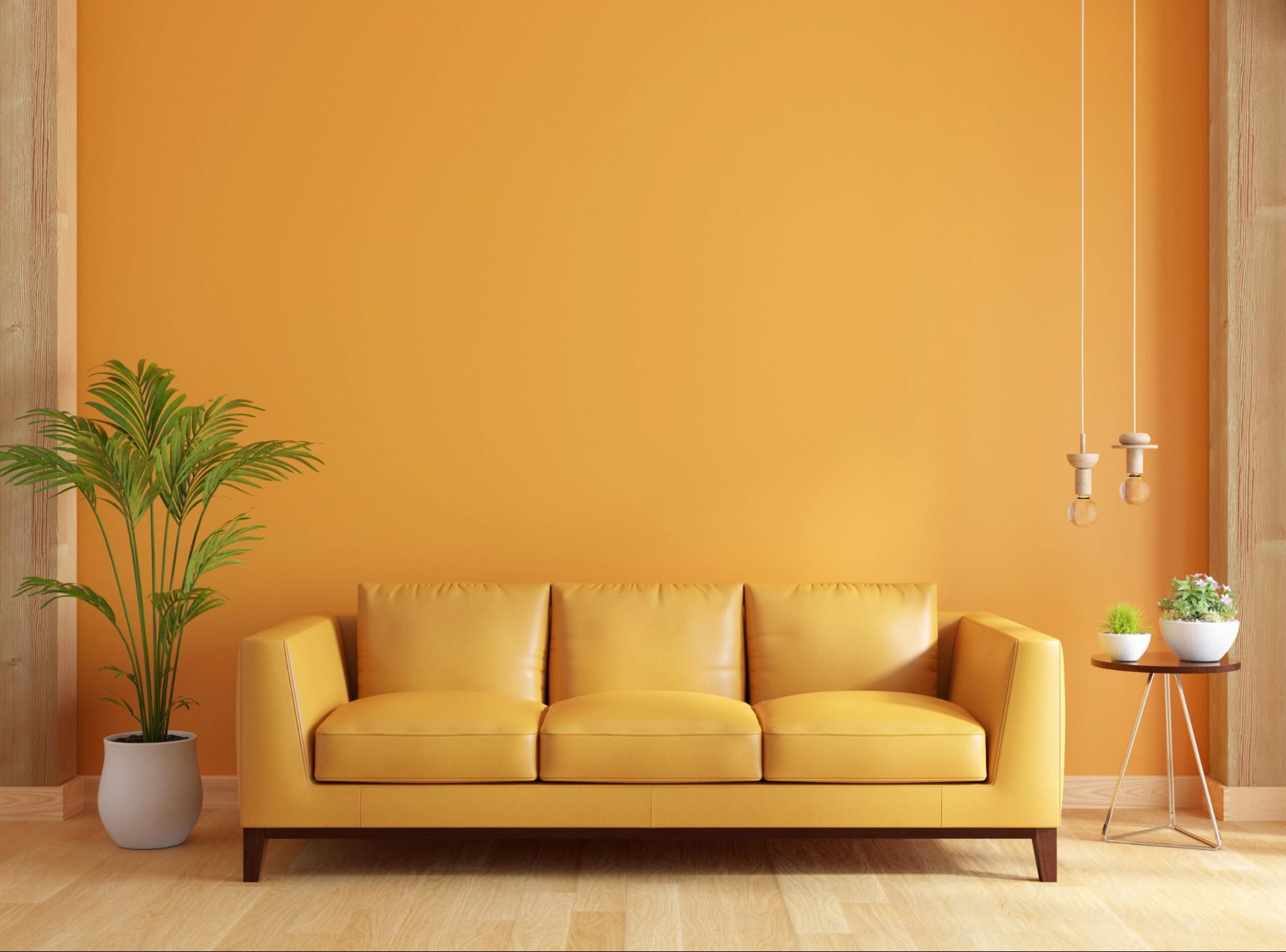 water-based yellow paint in the living room.